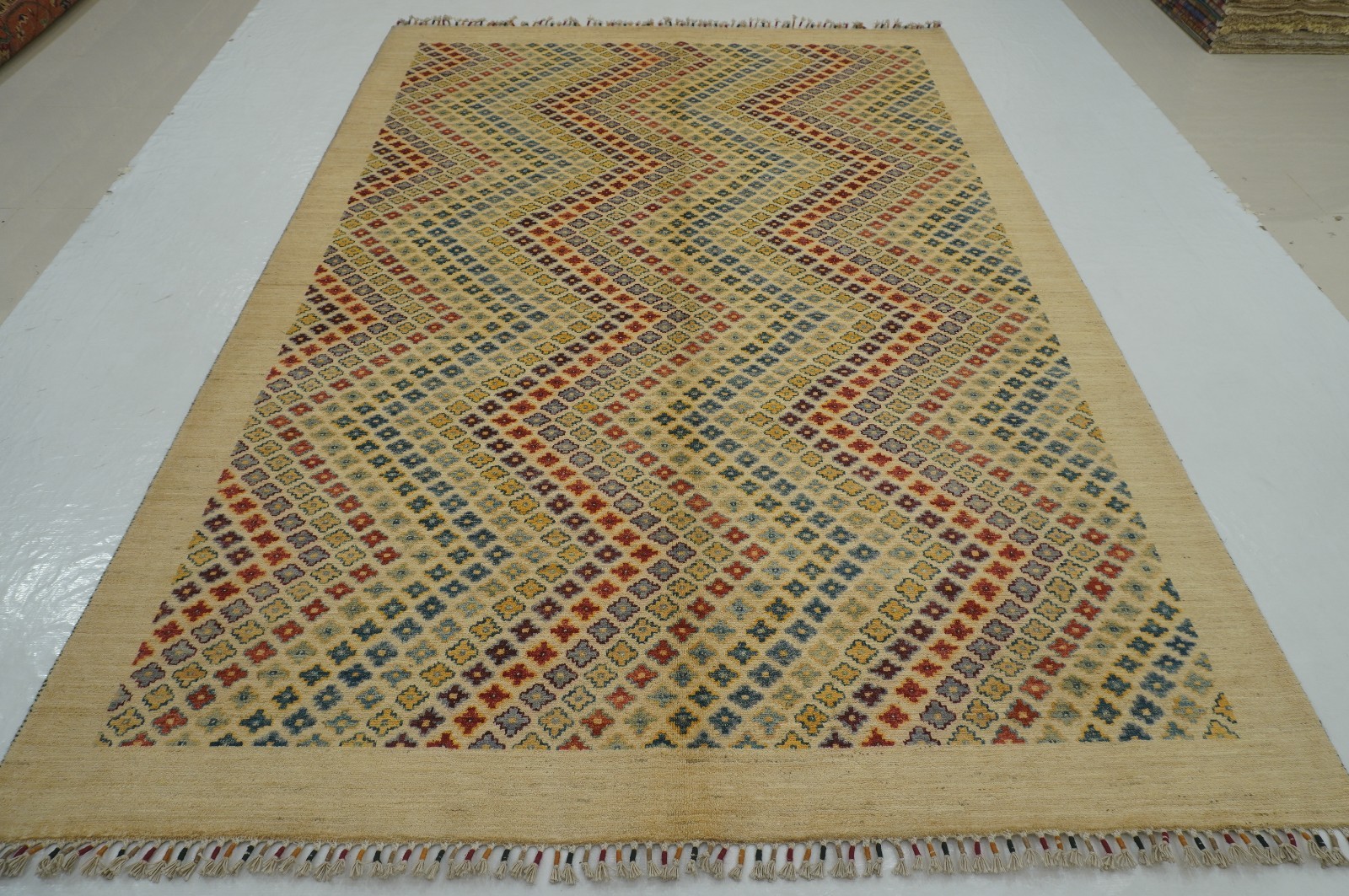 7x10 ft Beige Gabbeh Afghan Hand Knotted Wool Area Rug