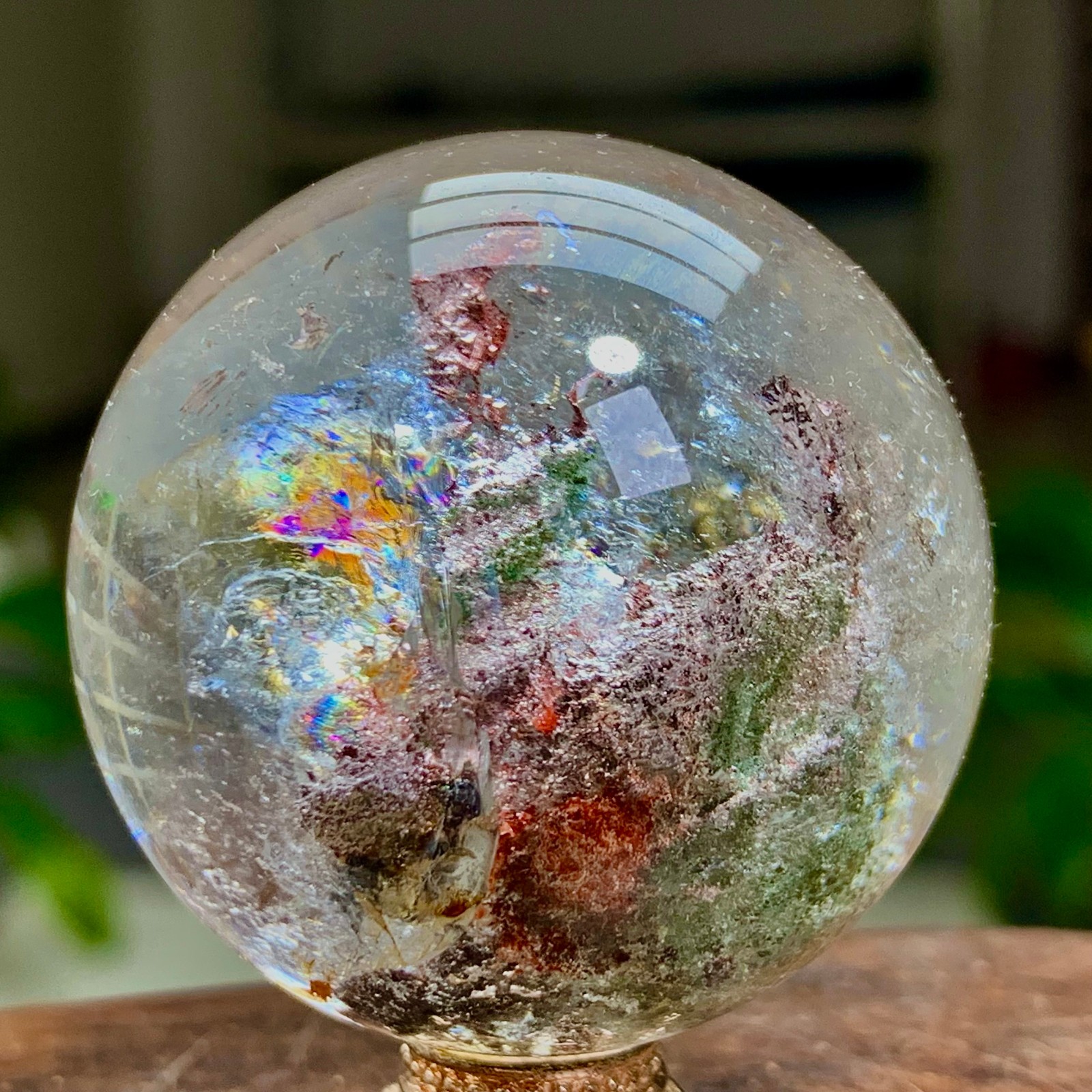 87G Natural Green Ghost Crystal Quartz Ball Crystal Sphere Mineral Specimen