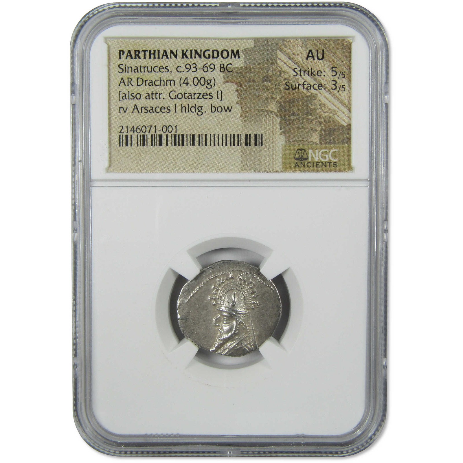 93-69 BC Sinatruces Parthian Kingdom Silver Drachm AU NGC Ancient 93-69 BC Sinatruces Parthian Kingdom Silver Drachm AU NGC Ancient