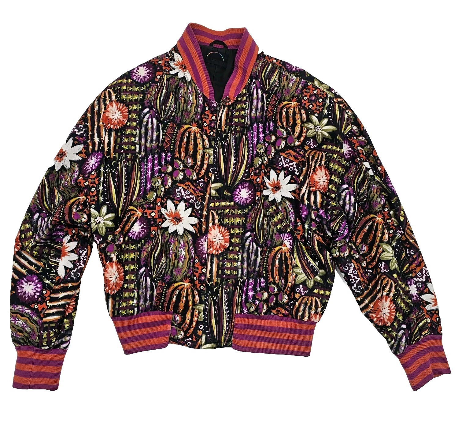 Vintage 90s Bogner Ski Women Sz 12 R Lightweight Cacti Print Bomber Style Jacket