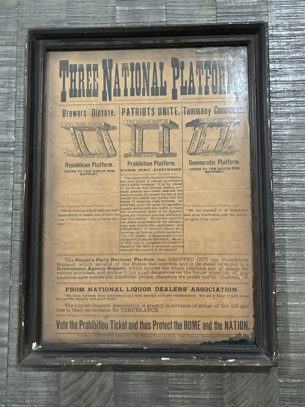 Rare John Danner 1892 Prohibition Party National Platform Advertising Original