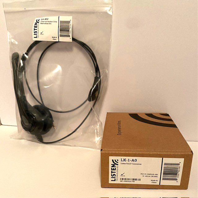 Listen Technologies LK-1-A0 ListenTalk Transceiver & Headset/Boom MIC LA-452 NEW Listen Technologies LK-1-A0 ListenTalk Transceiver & Headset/Boom MIC LA-452 NEW