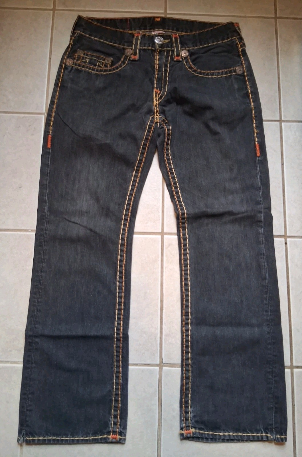🤩 Vintage True Religion Jeans Bobby Super T Rare Mens 34 Black Thick Stitch USA