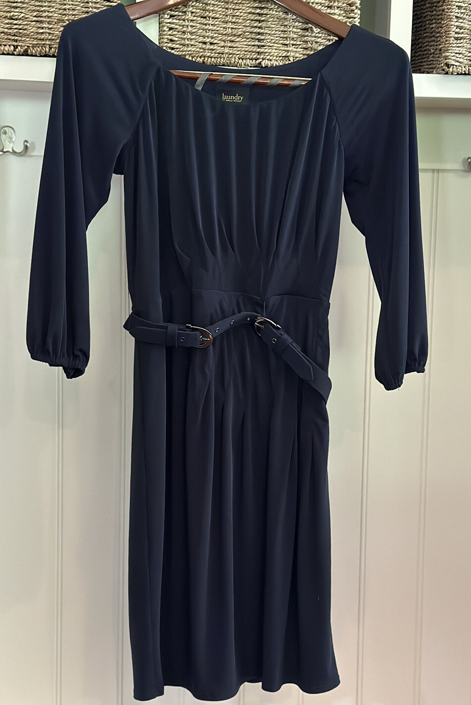 Laundry By Shelli Segal Woman\'s Navy Blue Belted 3/4 Sleeve Dress , Size 6