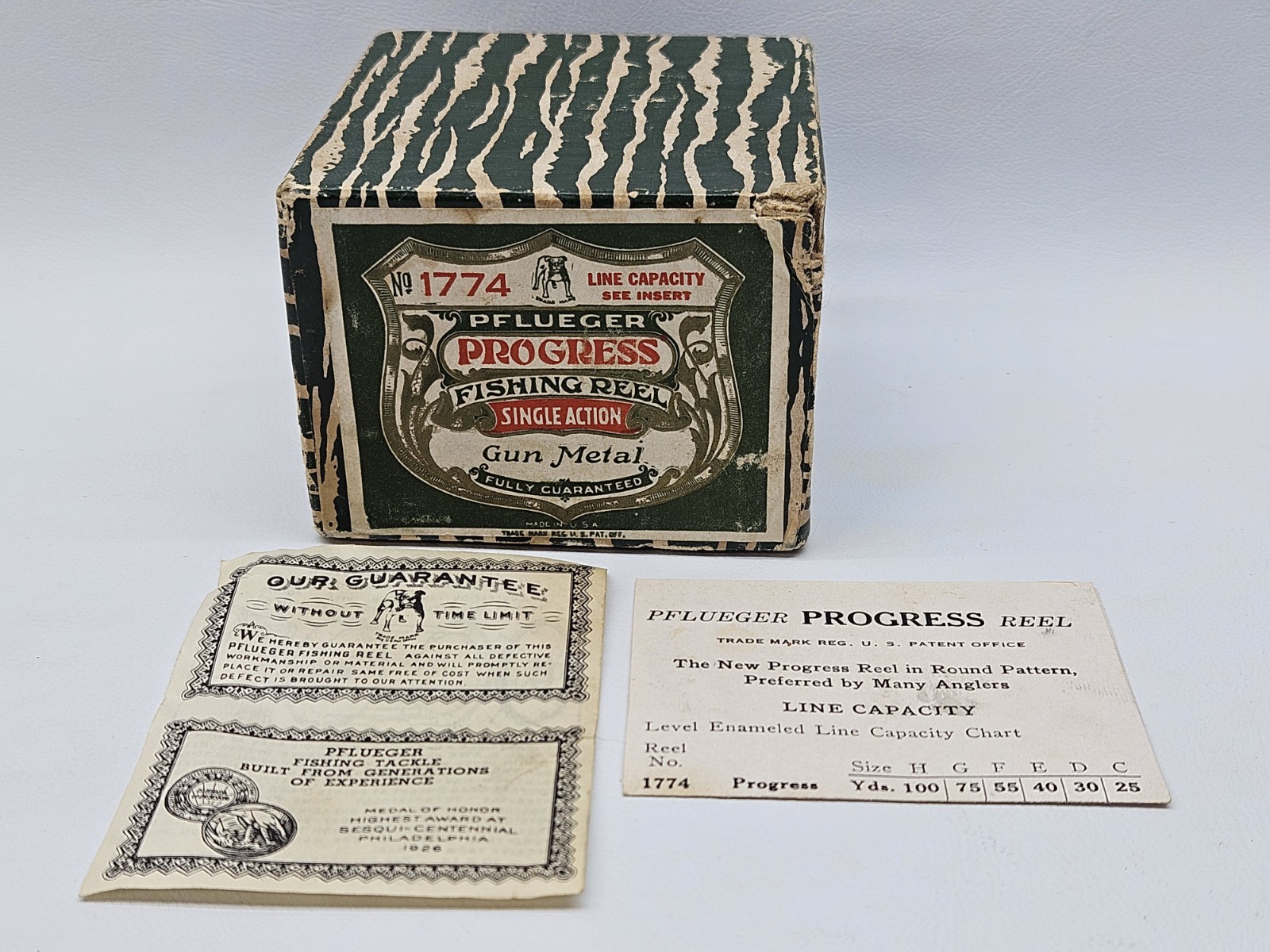Vintage Pflueger Progress Single action reel Box #1774. Original box