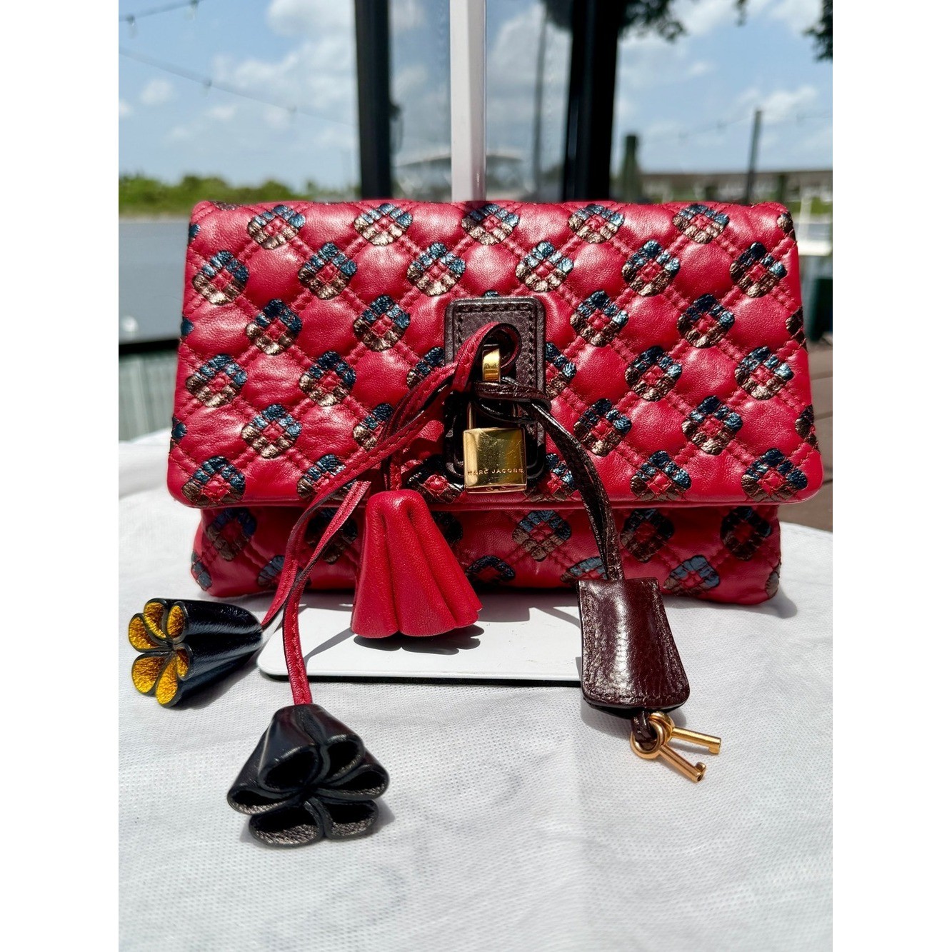 Marc Jacobs Rare Spring 09 Memphis Collection Quilted Tassel Padlock Clutch