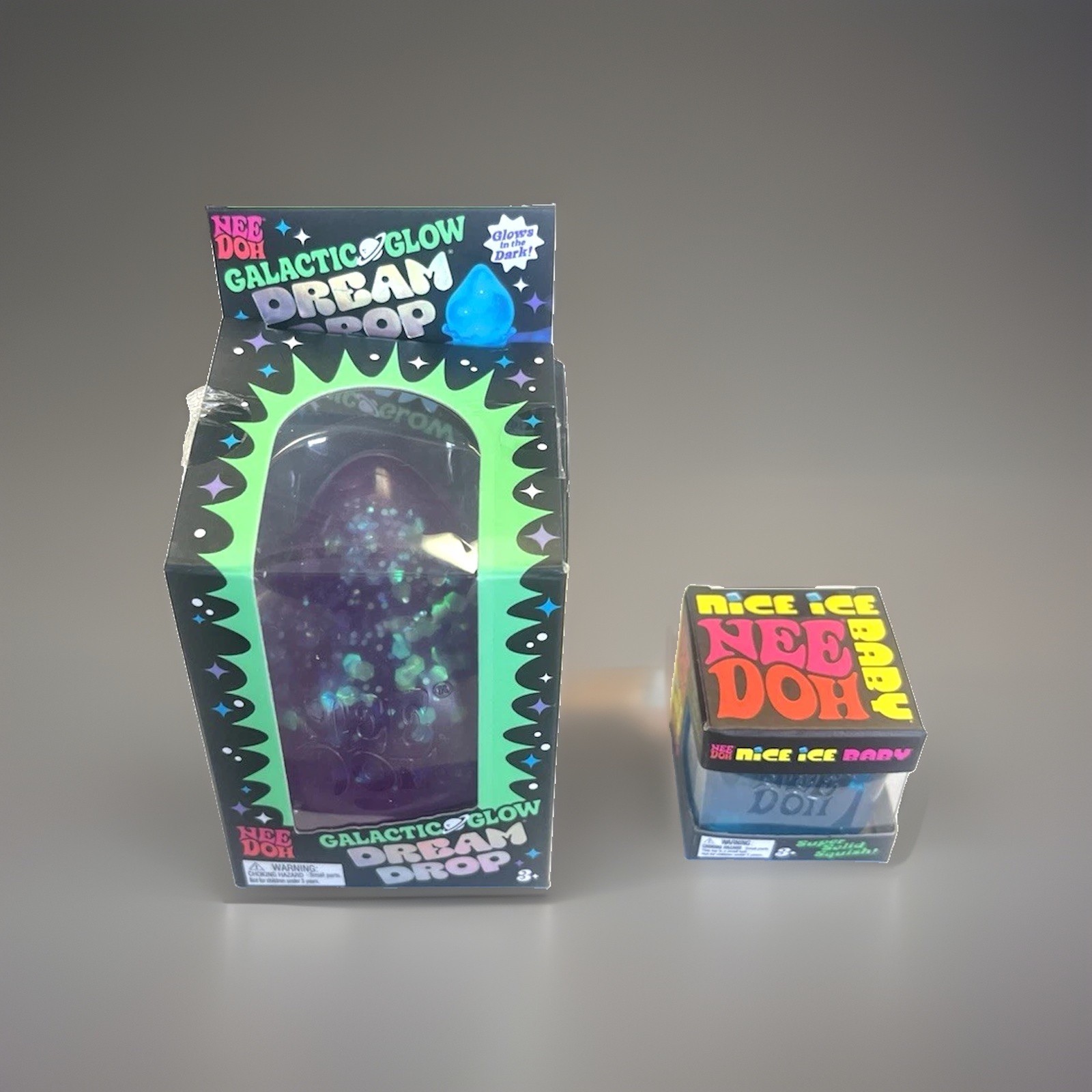 NeeDoh Galactic Glow Dream Drop + Cube Squeeze Toys 2 Pack Purple, open box&new NeeDoh Galactic Glow Dream Drop + Cube Squeeze Toys 2 Pack Purple, open box&new
