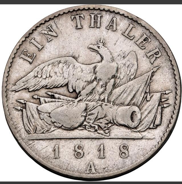 German States Prussia 1818-A thaler old silver coin  #5841