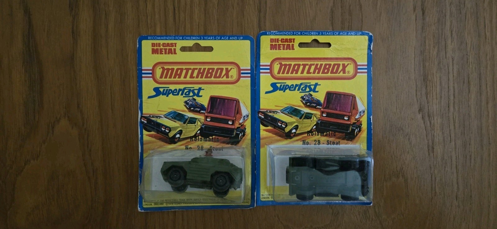 1976 Vintage (2) Matchbox Superfast #28 Rola-Matics Stoat Diecast On Cards NOC