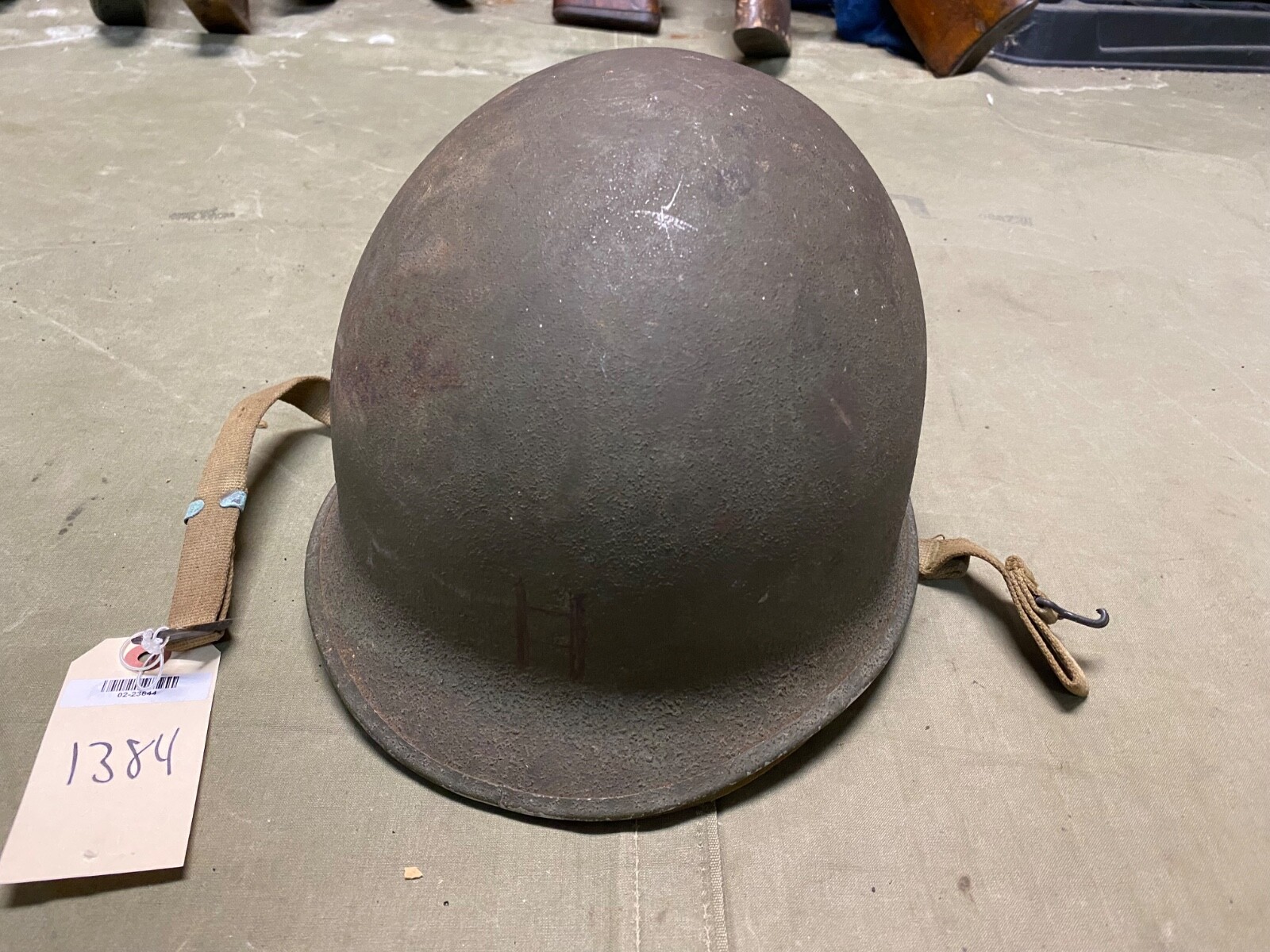 ORIGINAL WWII US ARMY INFANTRY M1 FIXED BAILED INFANTRY HELMET & HAWLEY LINER