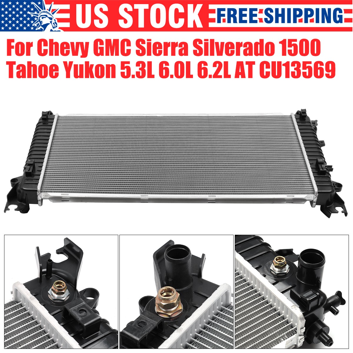 Radiator CU13569 for Chevy Silverado 1500 Tahoe GMC Sierra Yukon 5.3L 6.0L 6.2L