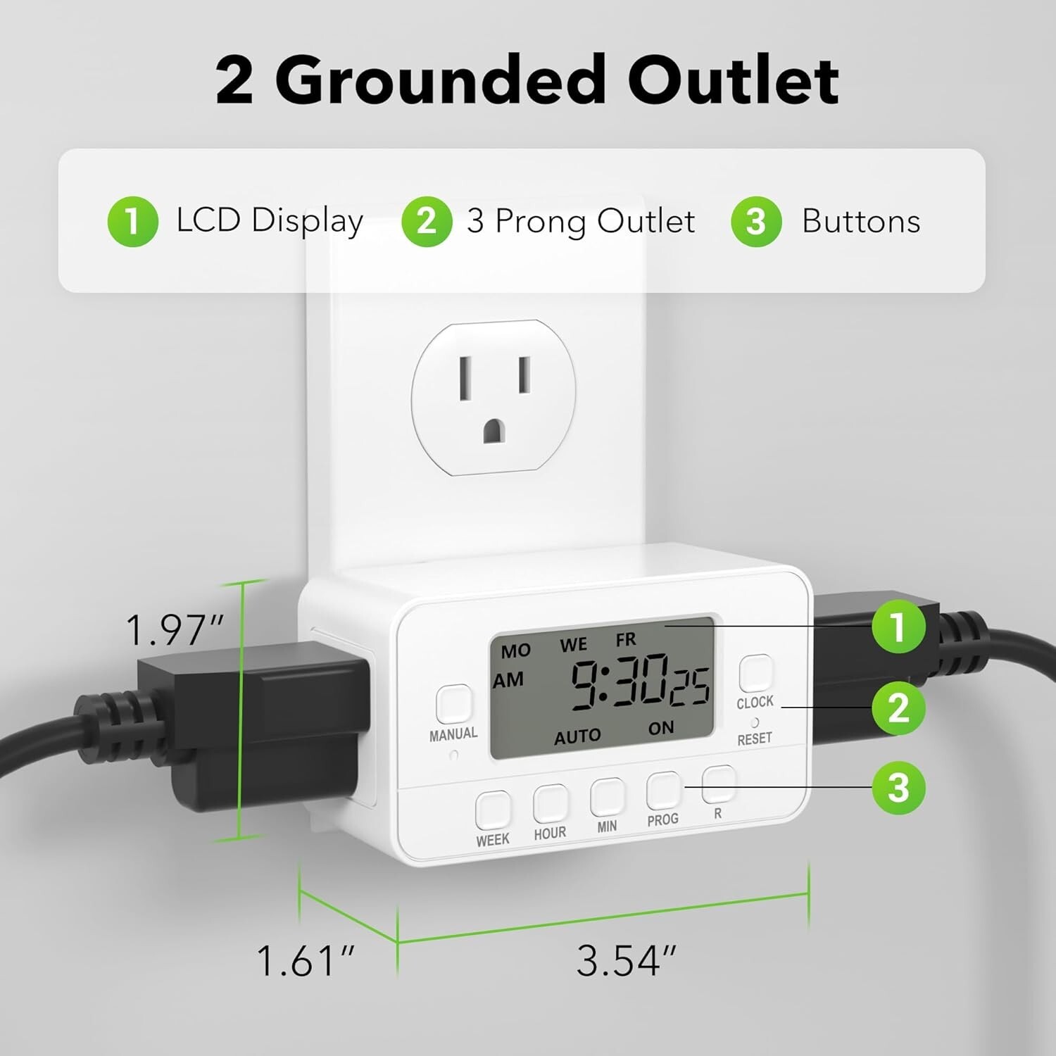 BN-LINK 7-Day Heavy Duty Digital Timer with Dual Outlet, LCD Display 3-Prong