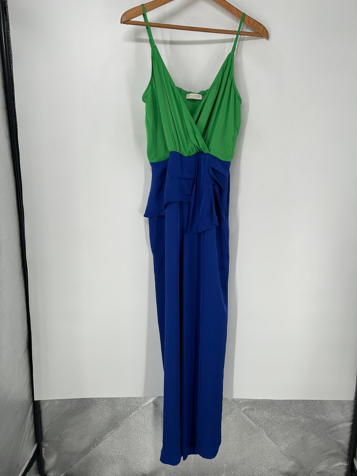 Ramy Brook Jumpsuit Womens Medium Blue Green Sleeveless Draped