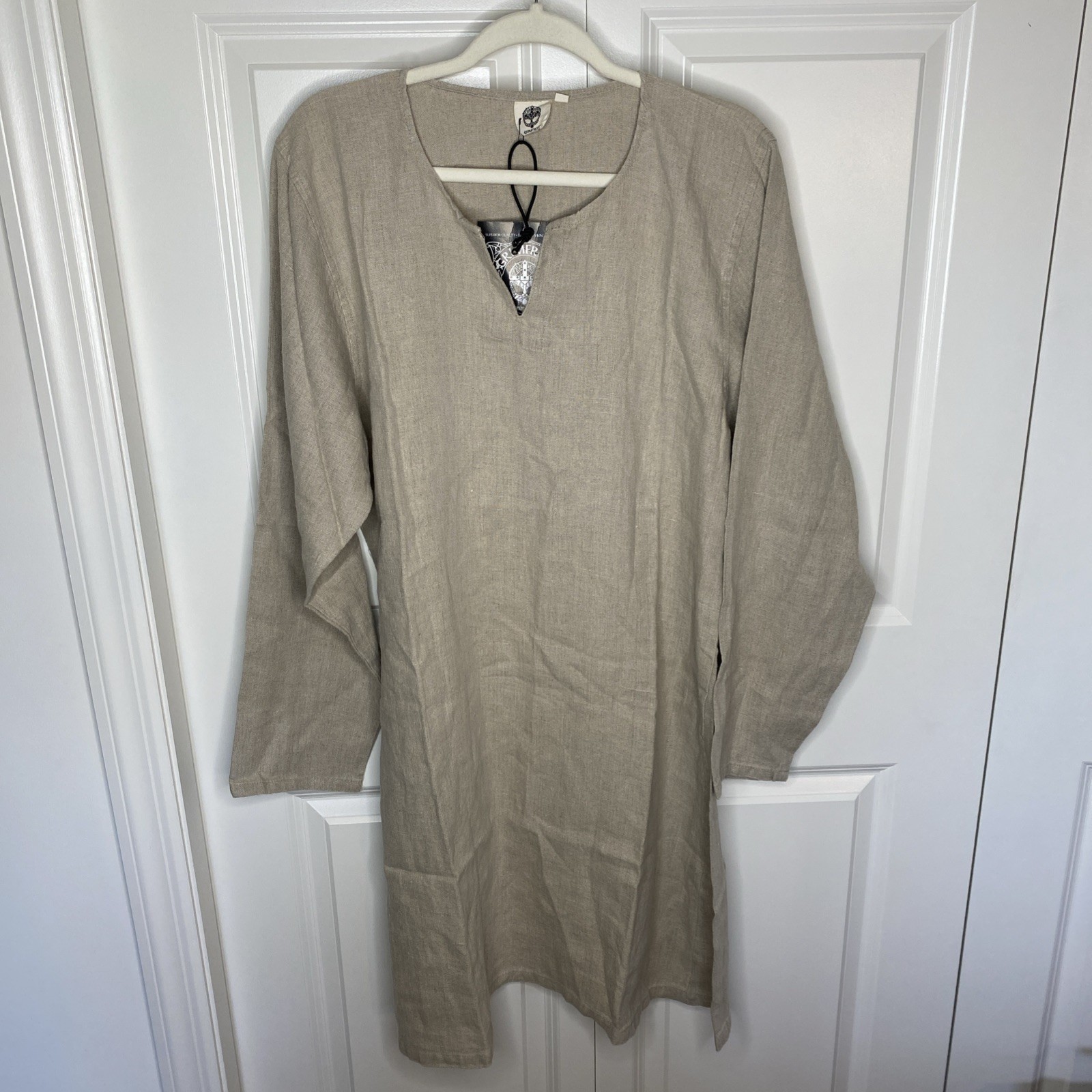 Grimfrost Clan Linen Viking Tunic Size L Natural Medieval Renaissance Nordic NWT