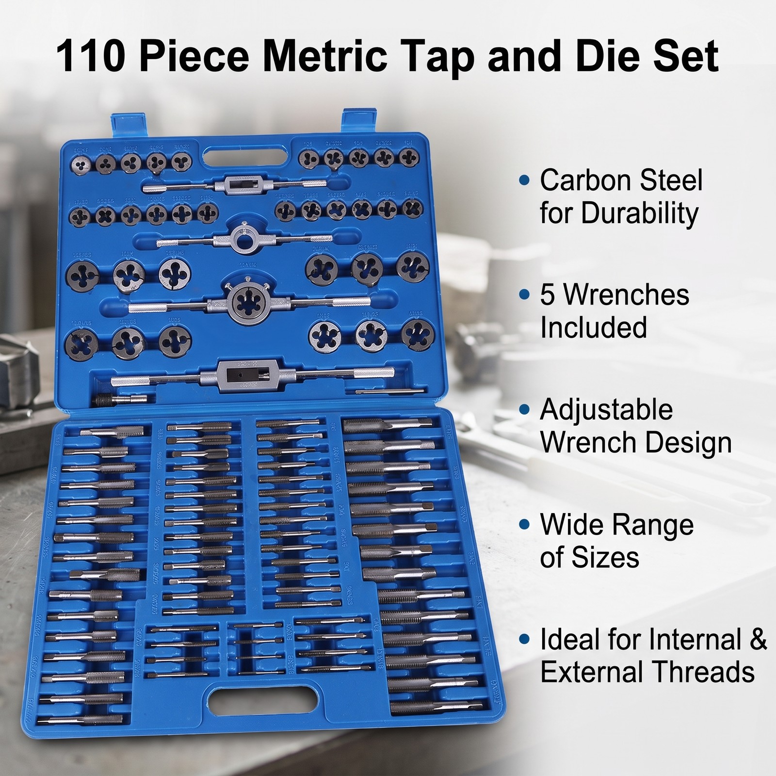 110pcs/set M2‑ Metric Tap and Die Set Complete Hand Threading Tools