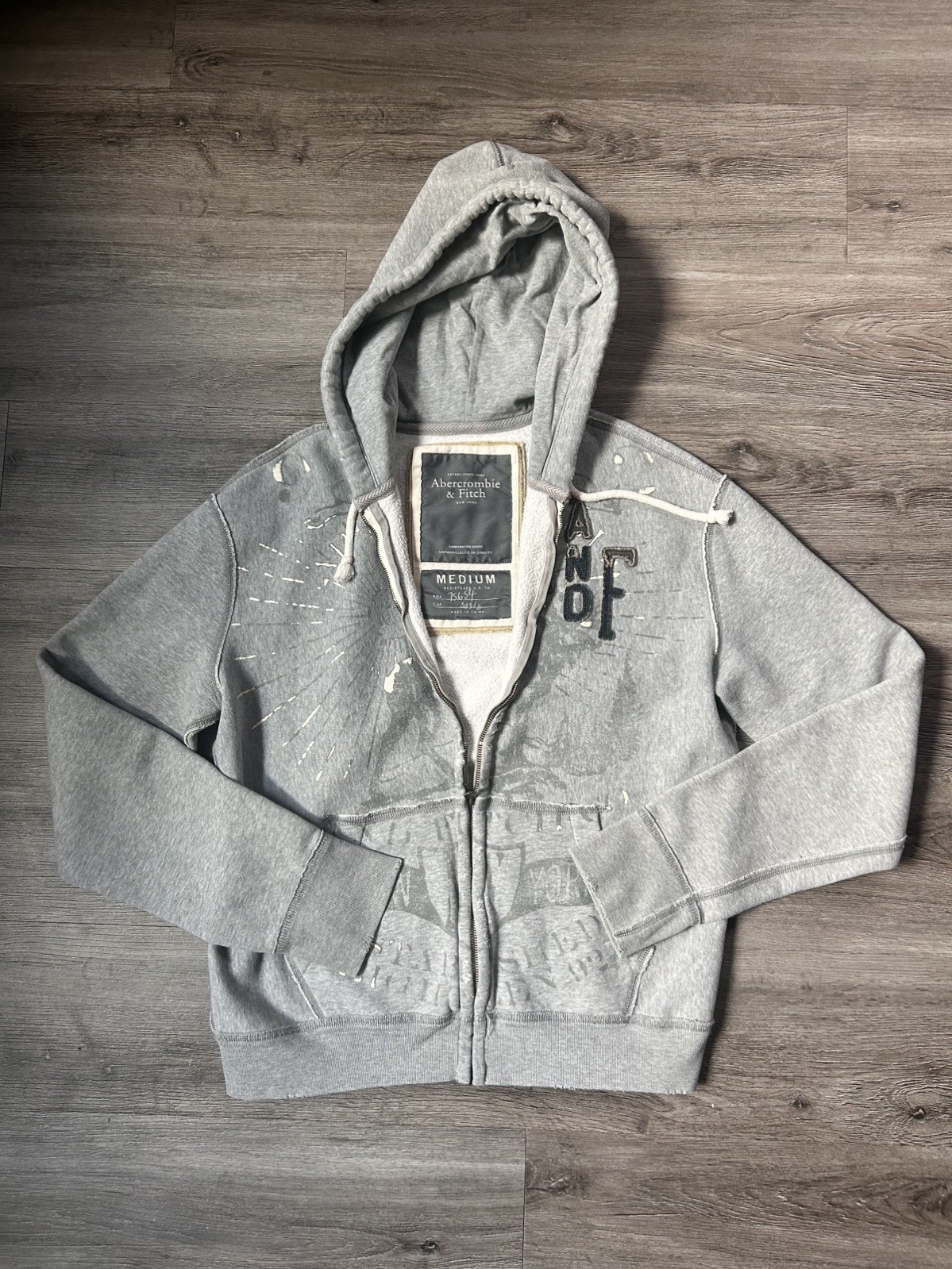 Y2K Vintage Abercrombie & Fitch Heavyweight Gray Zip Up Distressed Jacket Hoodie
