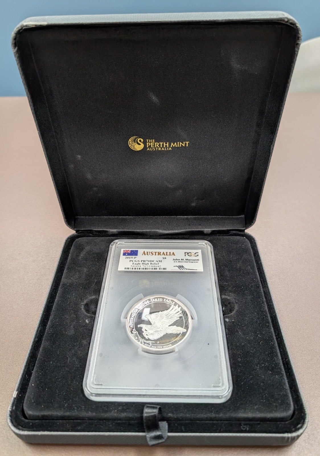 2015-P Australia 5 Oz S$8 High Relief Eagle PCGS PR70 DCAM Mercanti Signed