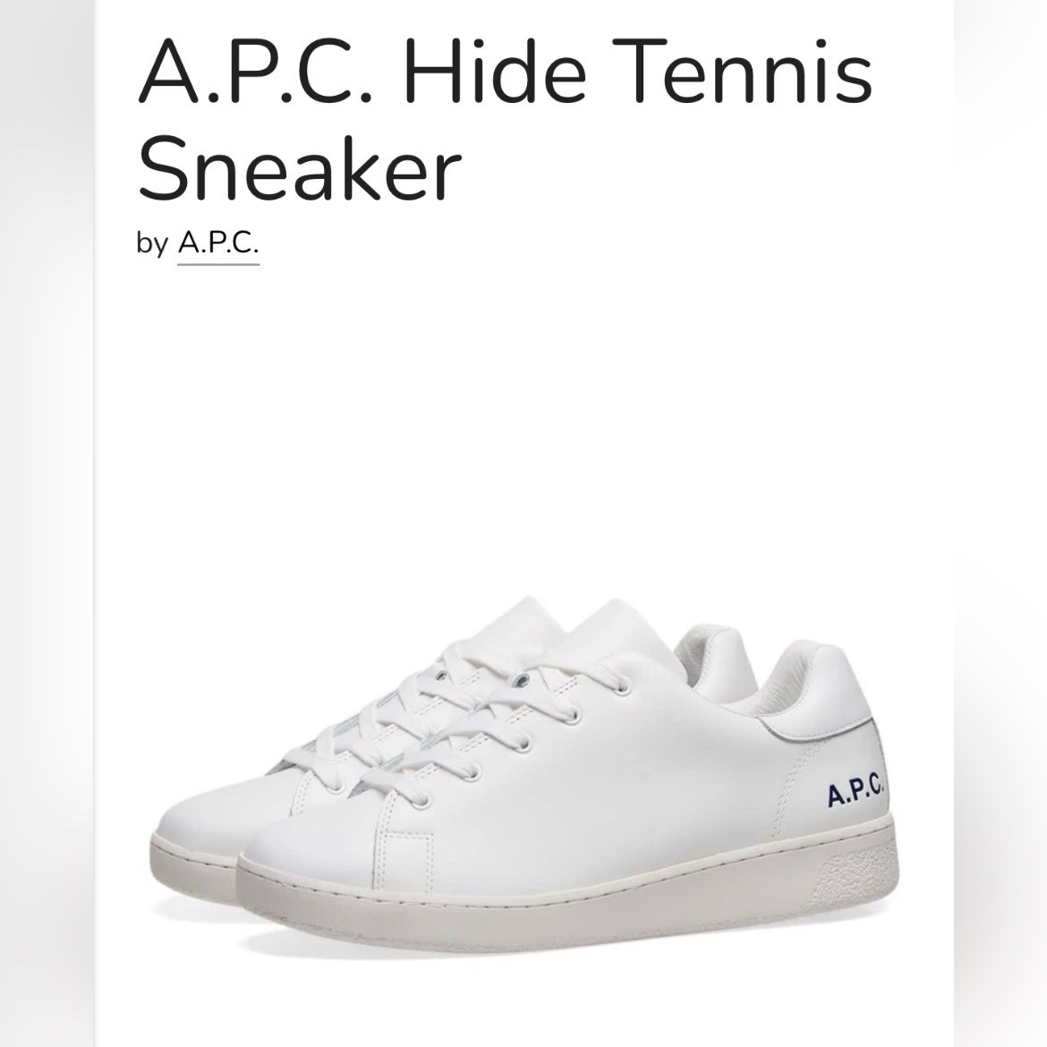 A.P.C. White Hide Sneakers $325 Size 8