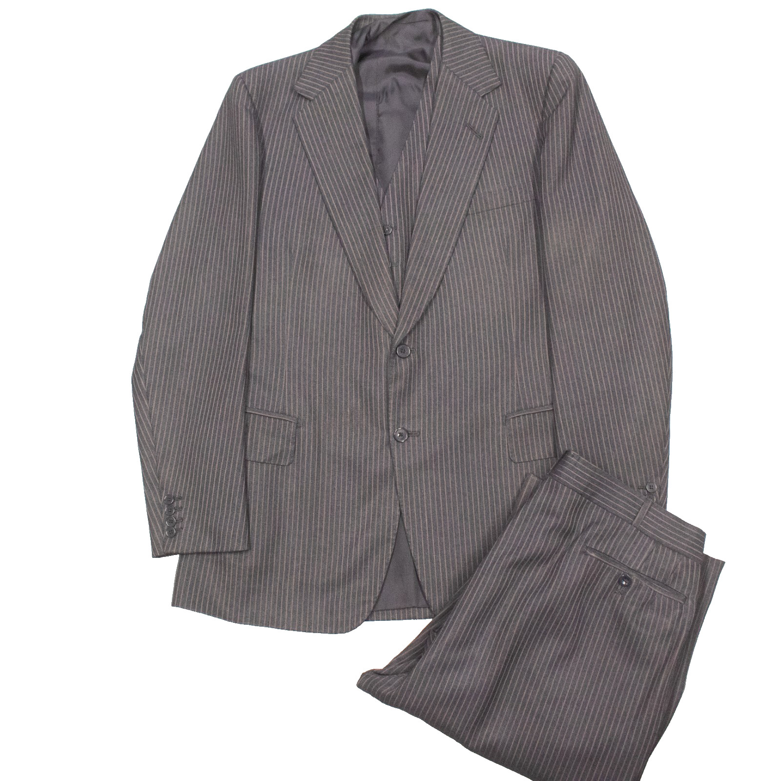 Vintage 3pc Bespoke Savile Row Suit Strickland & Sons Striped Wool 42R 36x31 Vintage 3pc Bespoke Savile Row Suit Strickland & Sons Striped Wool 42R 36x31