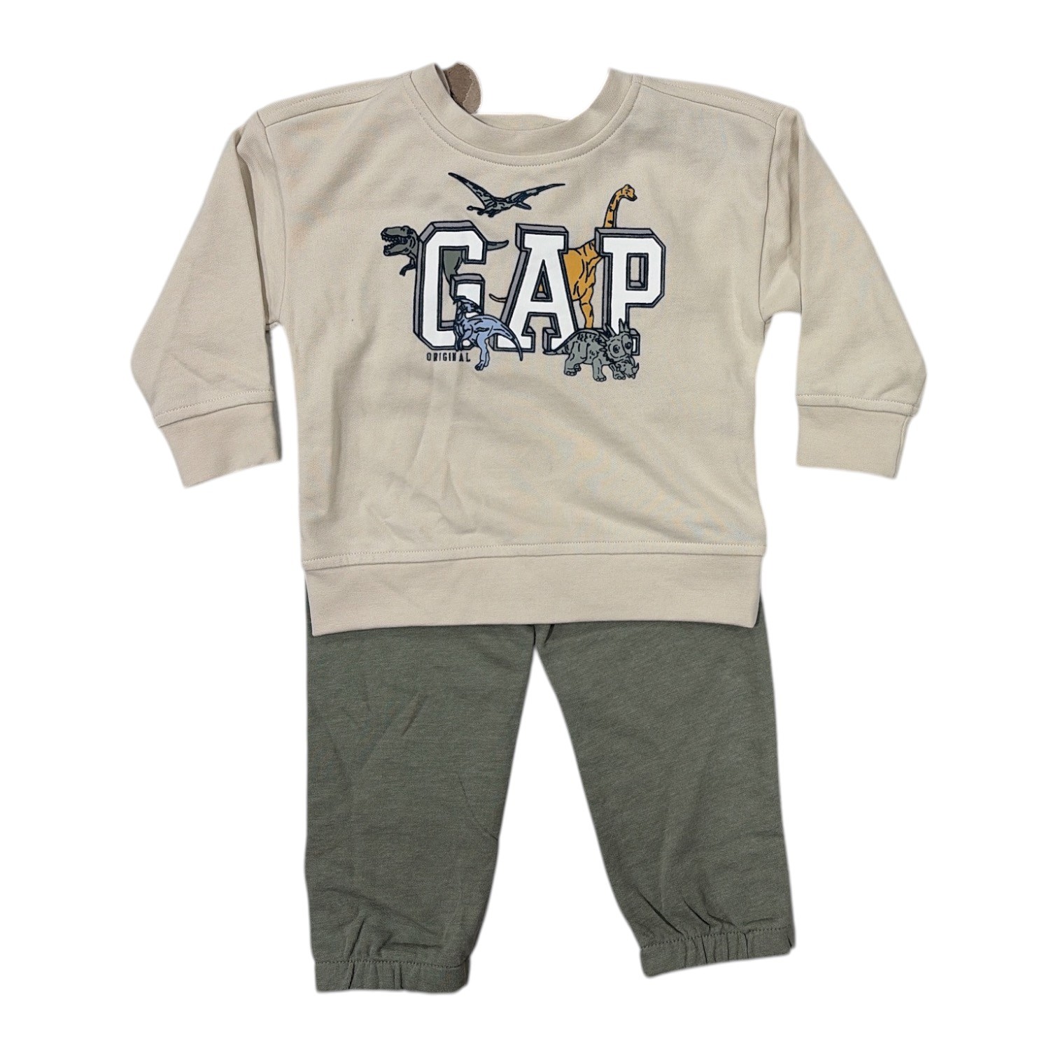 GAP Toddler Boys 2-Piece Logo Fleece Sweatshirt & Jogger Pant Set (Green, 3T)