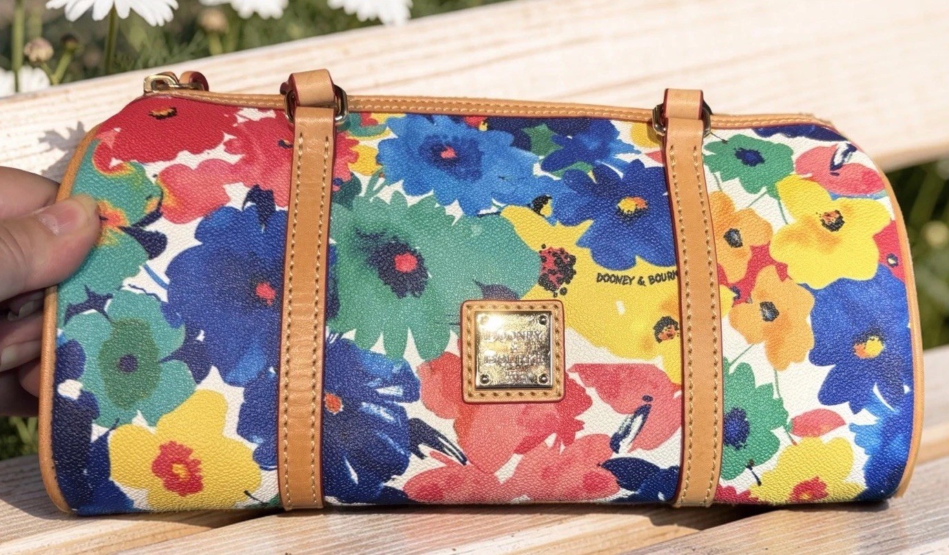 Dooney Bourke Somerset Watercolor Floral Barrel Shoulder Bag Red Yellow Blue