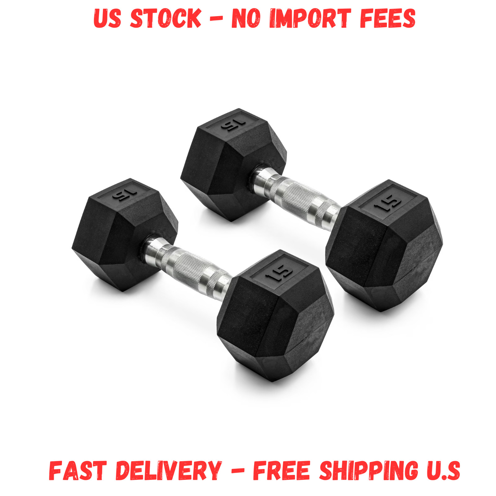 SALE CAP Barbell, 15lb Coated Rubber Hex Dumbbell, Pair