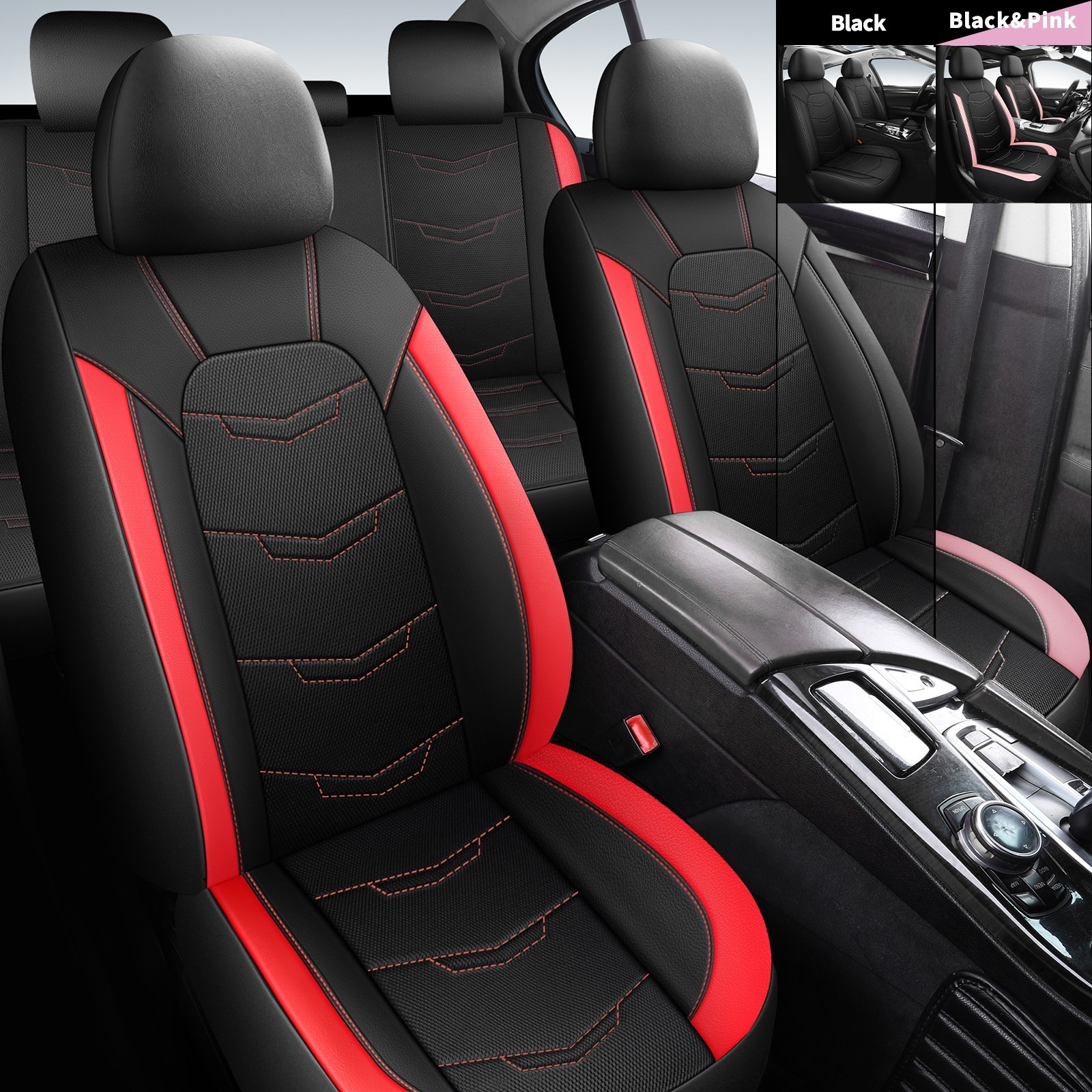 Axlcore Breathable Leather Car Seat Covers 5-Seat Front Rear Full Set Protectors