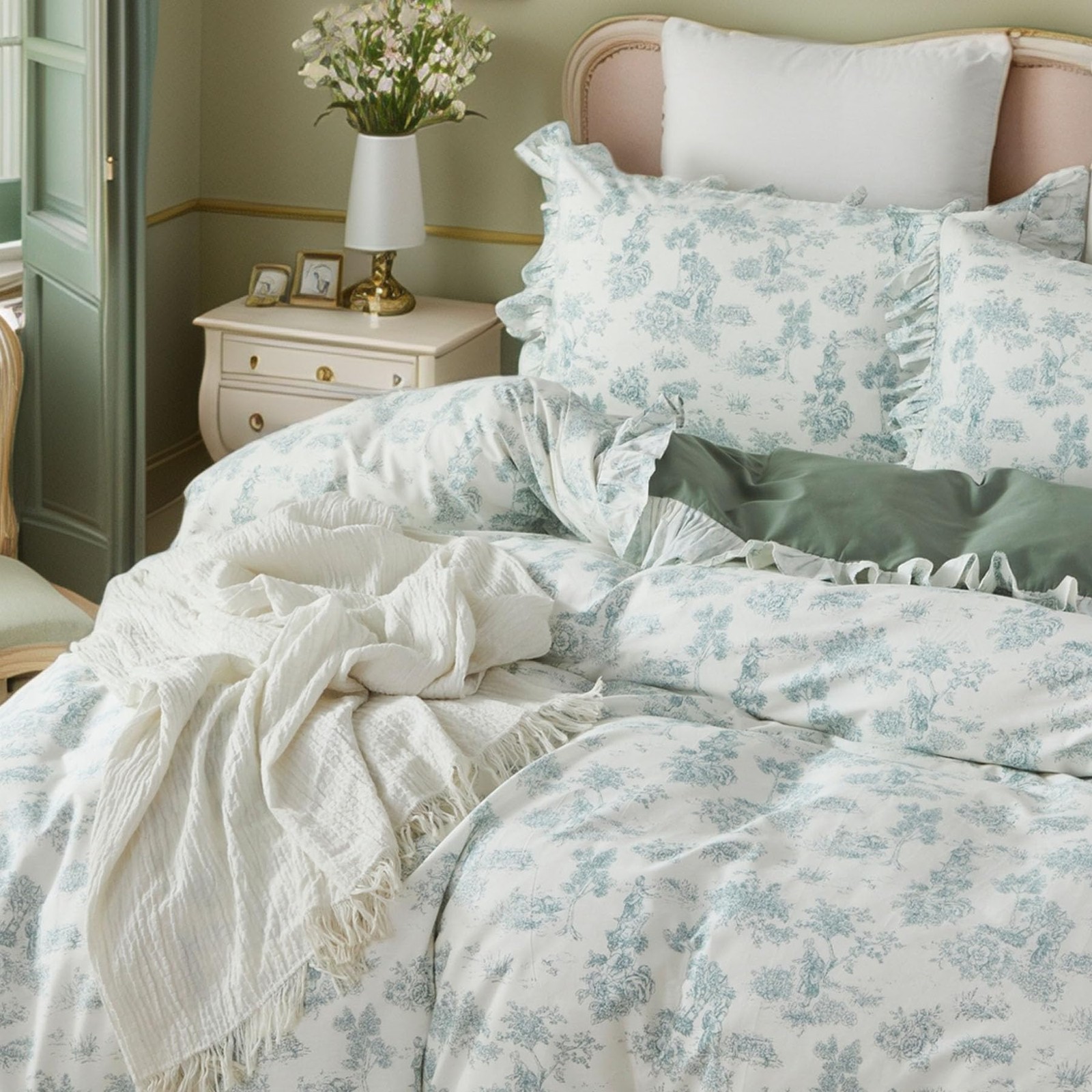Brandream French Country Toile Duvet Cover Set Full Size Girls Bedroom Vintage