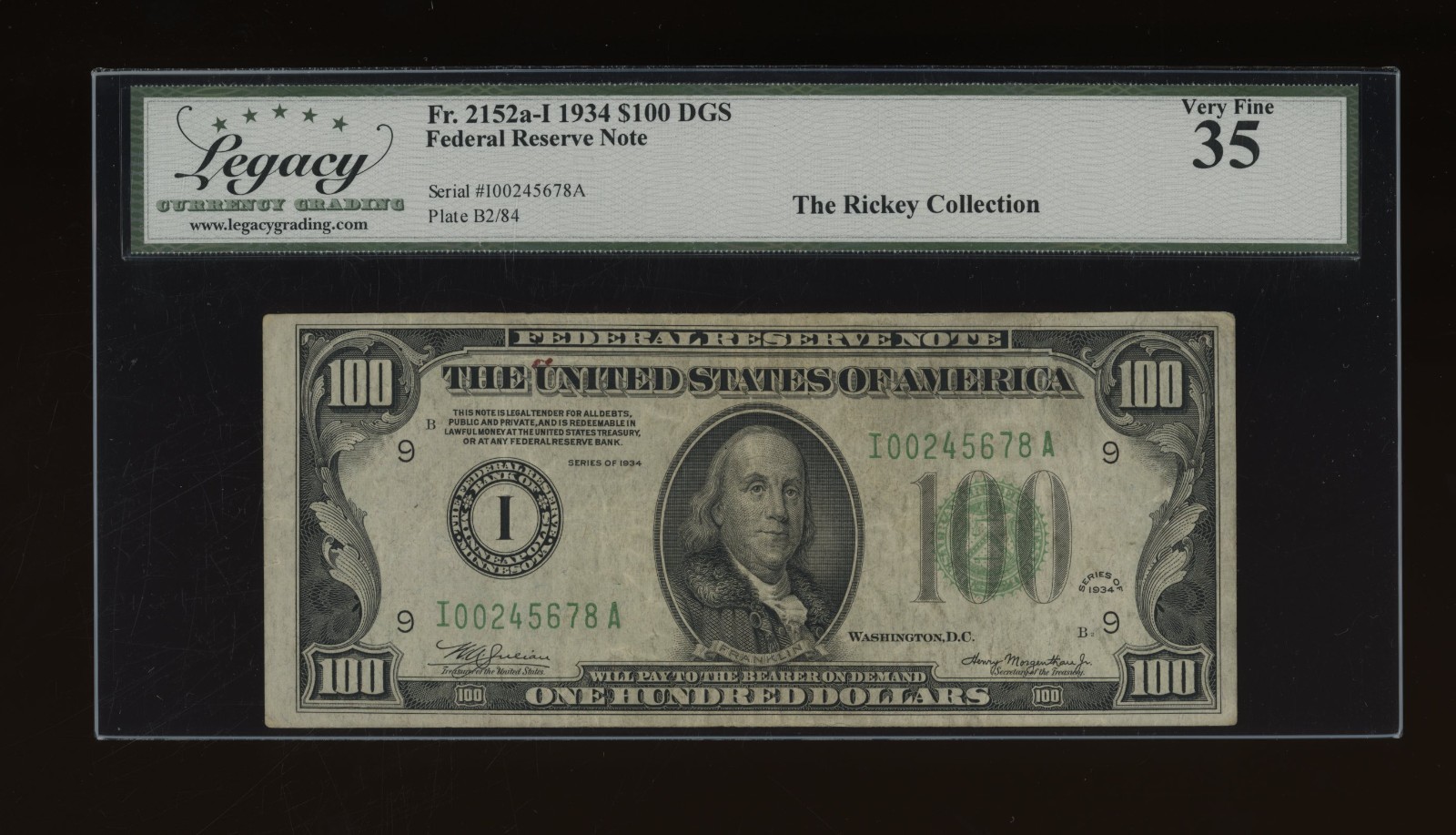 DBR 1934 $100 DGS FRN Minneapolis Fr. 2152-Idgs Legacy 35 Serial I00245678A