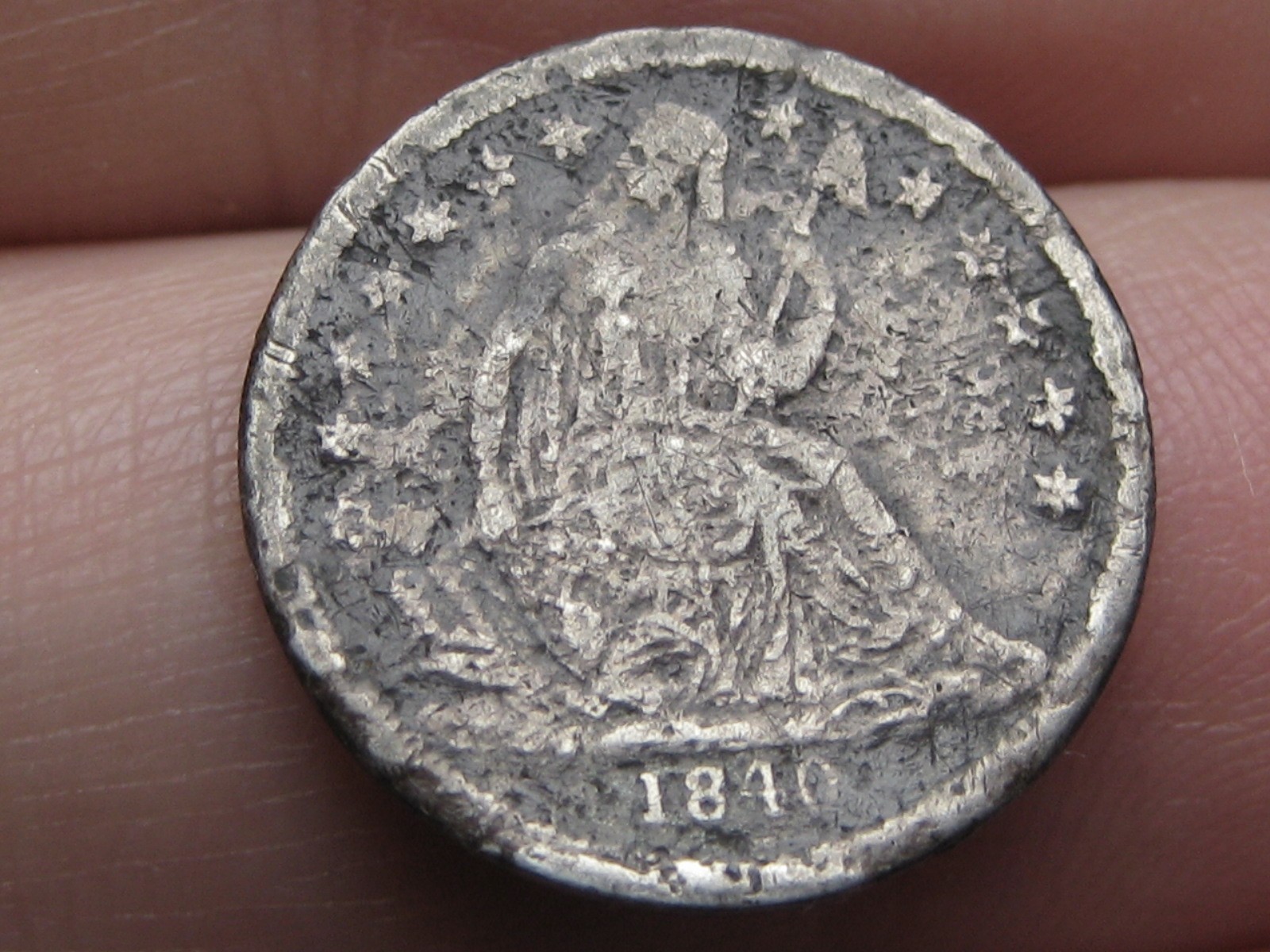 1840 P Seated Liberty Silver Dime 10 Cent- No Drapery, About Good Details 1840 P Seated Liberty Silver Dime 10 Cent- No Drapery, About Good Details