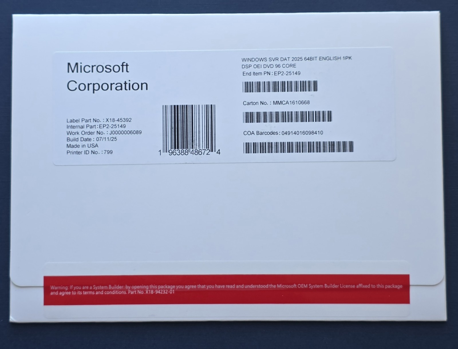 Microsoft Windows Server 2025 Datacenter 96 Core DVD+ License Key (NEW) Microsoft Windows Server 2025 Datacenter 96 Core DVD+ License Key (NEW)