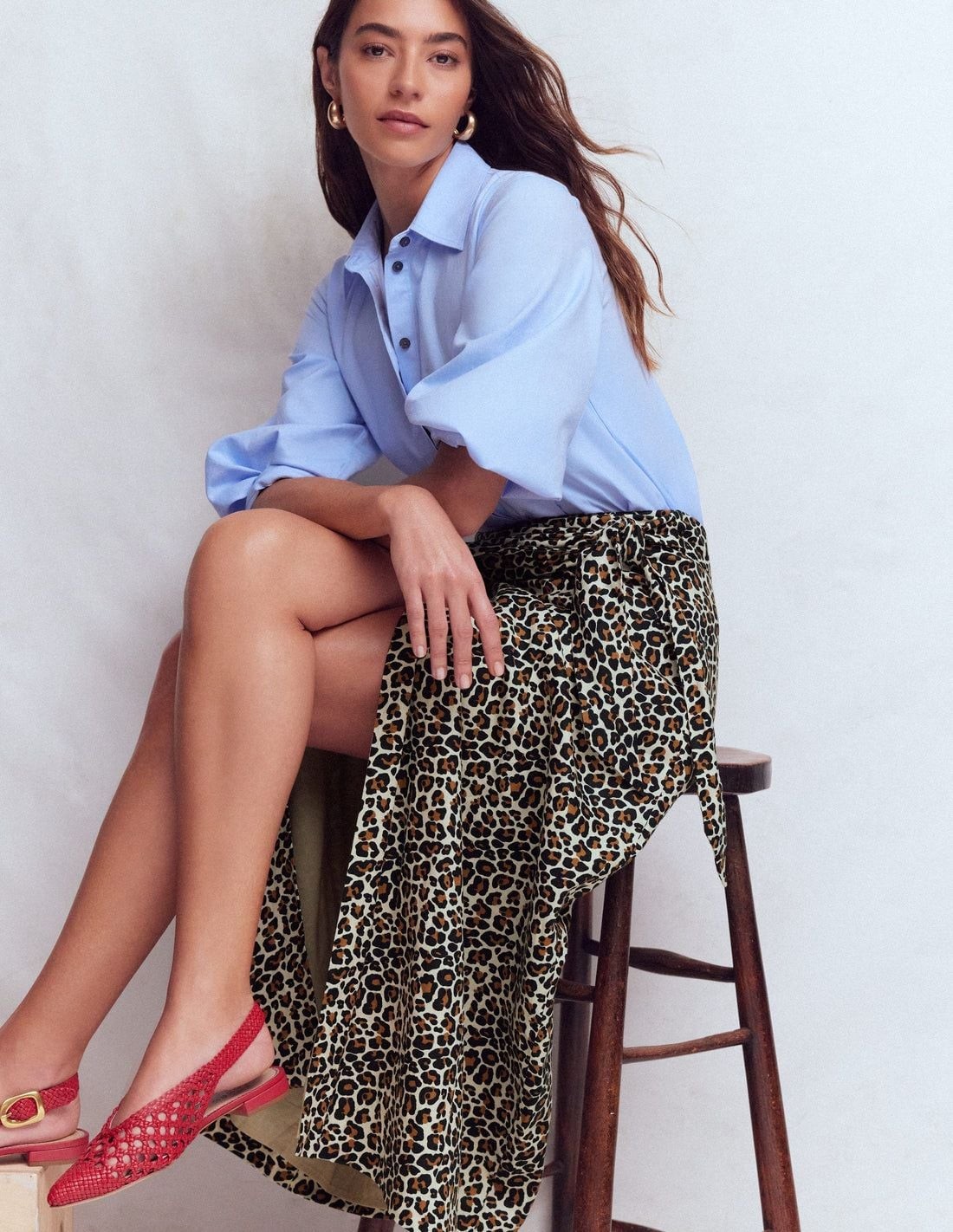 Boden Dimitra Linen Column Skirt Almond Milk Cheetah Pop US 2