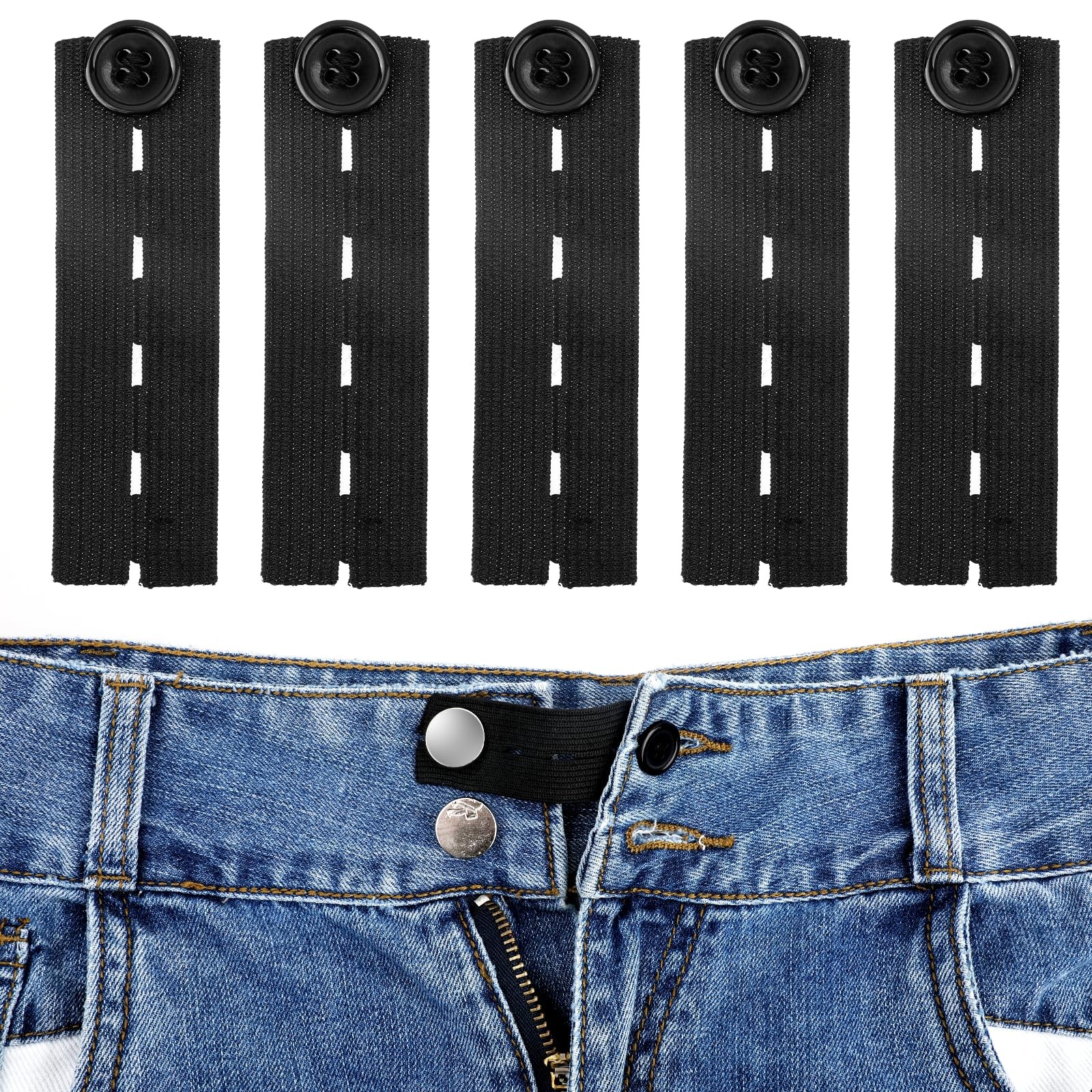 5pcs Waist Extender Button Elastic Comfy Adjustable Waistband Expanders for M...