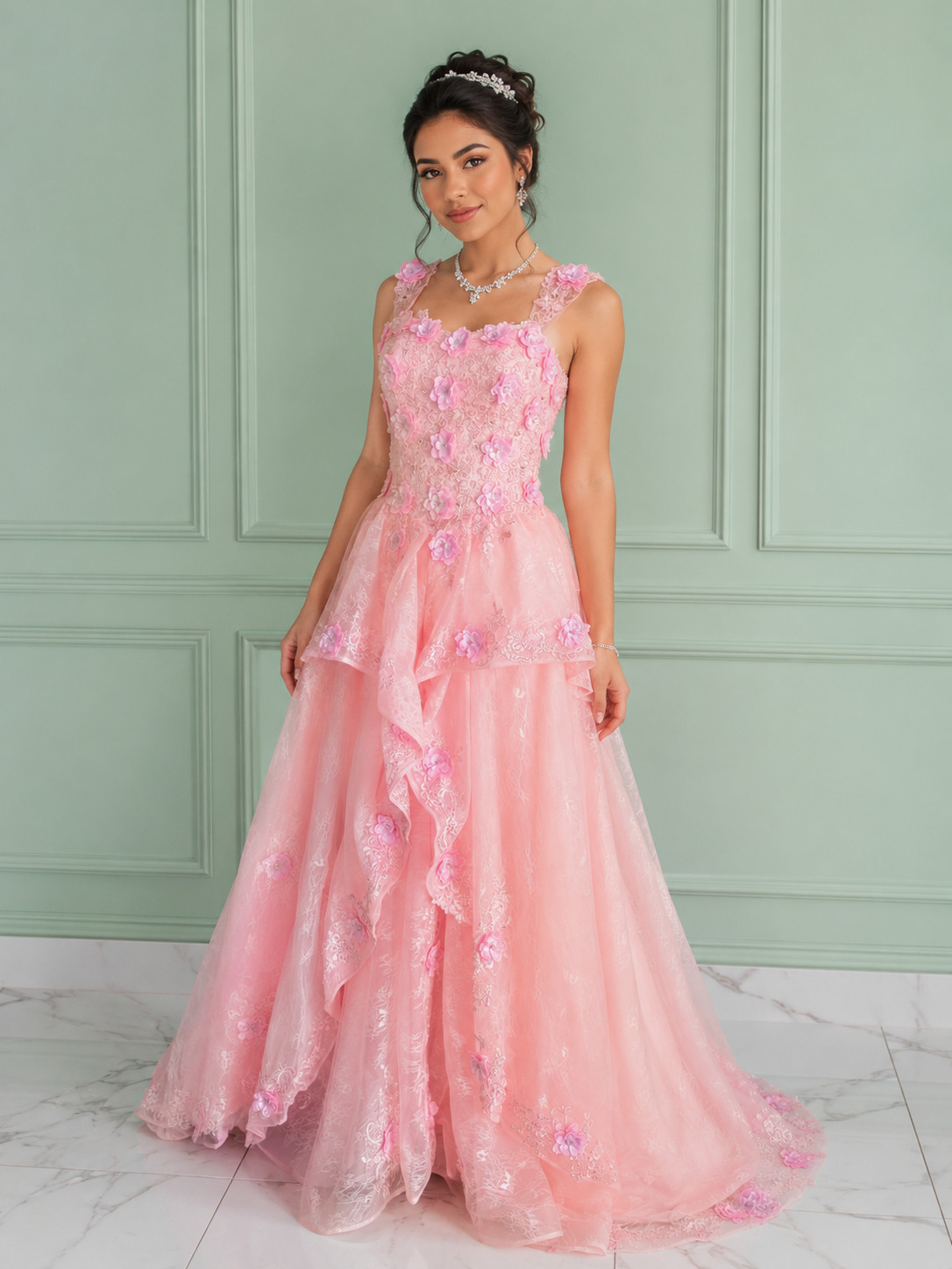 3D Floral Princess Dress Corset Bow Lace Up Back Women's Size 2 NWT