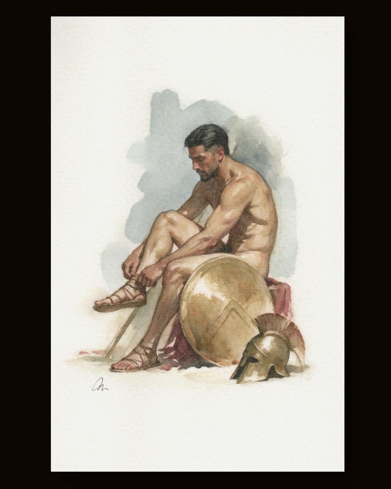 Original Watercolor Painting Male Figure Portrait Book Page  (5.5 × 8.5 inches)