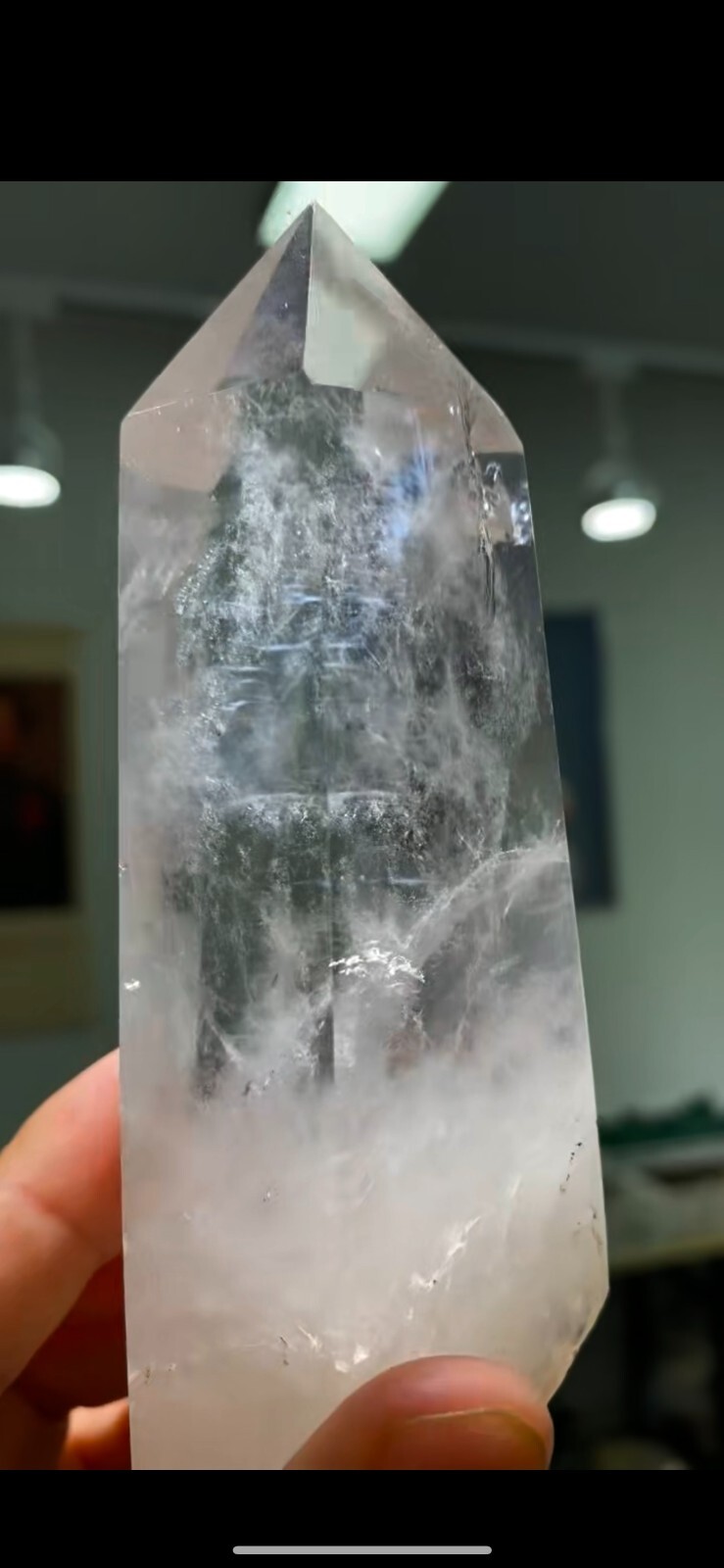 283g TOP Natural clear quartz obelisk crystal Blue needle wand point tower
