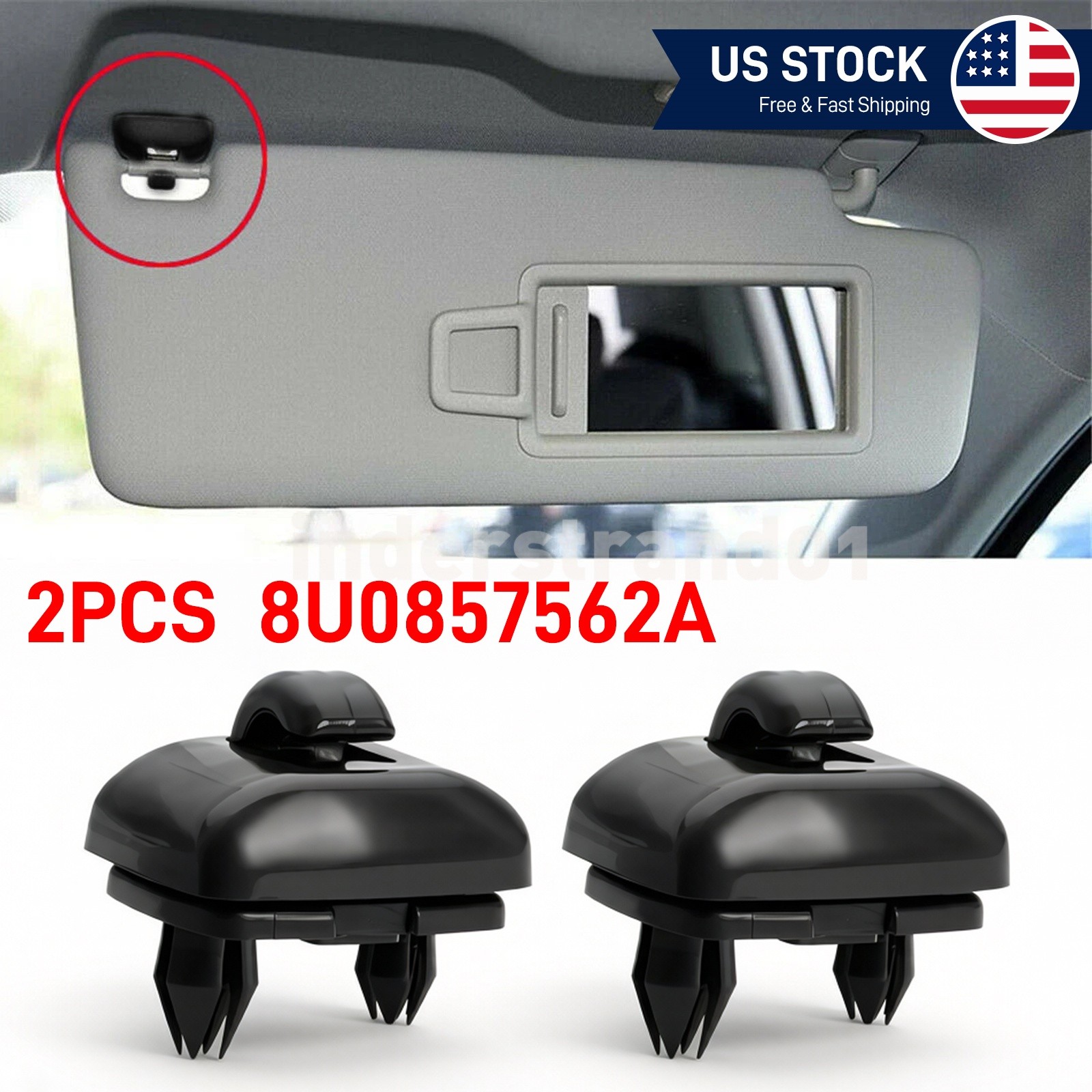 2x Sun Visor Black Clip Holder Hooks For Audi A3 S3 A4 S4 A5 S5 Q3 Q5 8U0857562A