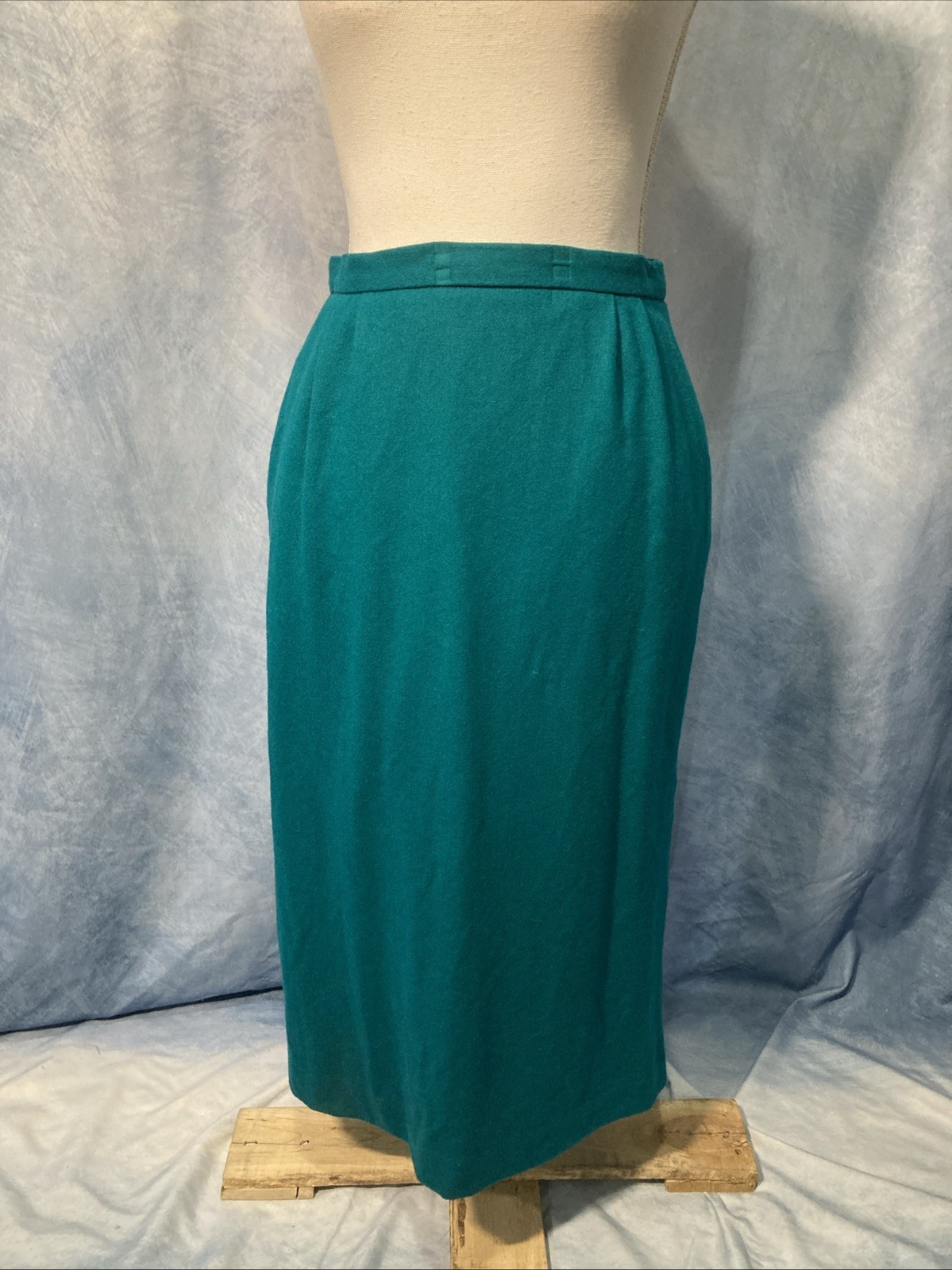 Vtg 80s Fashion Bar Teal Brushed Wool Flannel Midi Skirt Whimsigoth Winter 9/10