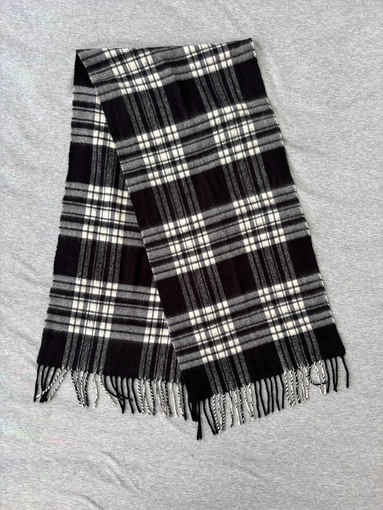 Christopher Hayes Lambswool Scarf Black White Menzies Tartan Plaid