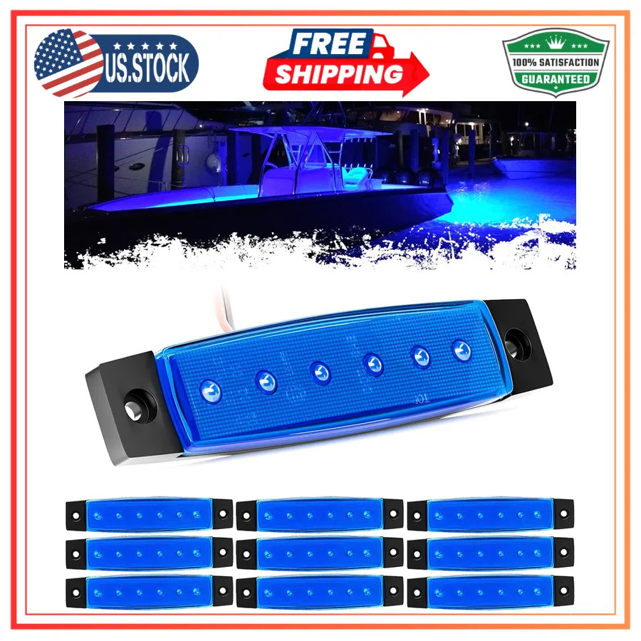PSEQT 10Pcs LED Boat Interior Courtesy Light Strip Waterproof Blue Marine Deck