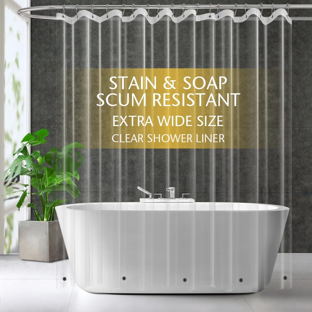 Waterproof PEVA Shower Curtain Liner Magnetic Bottom Rustproof Metal Grommets