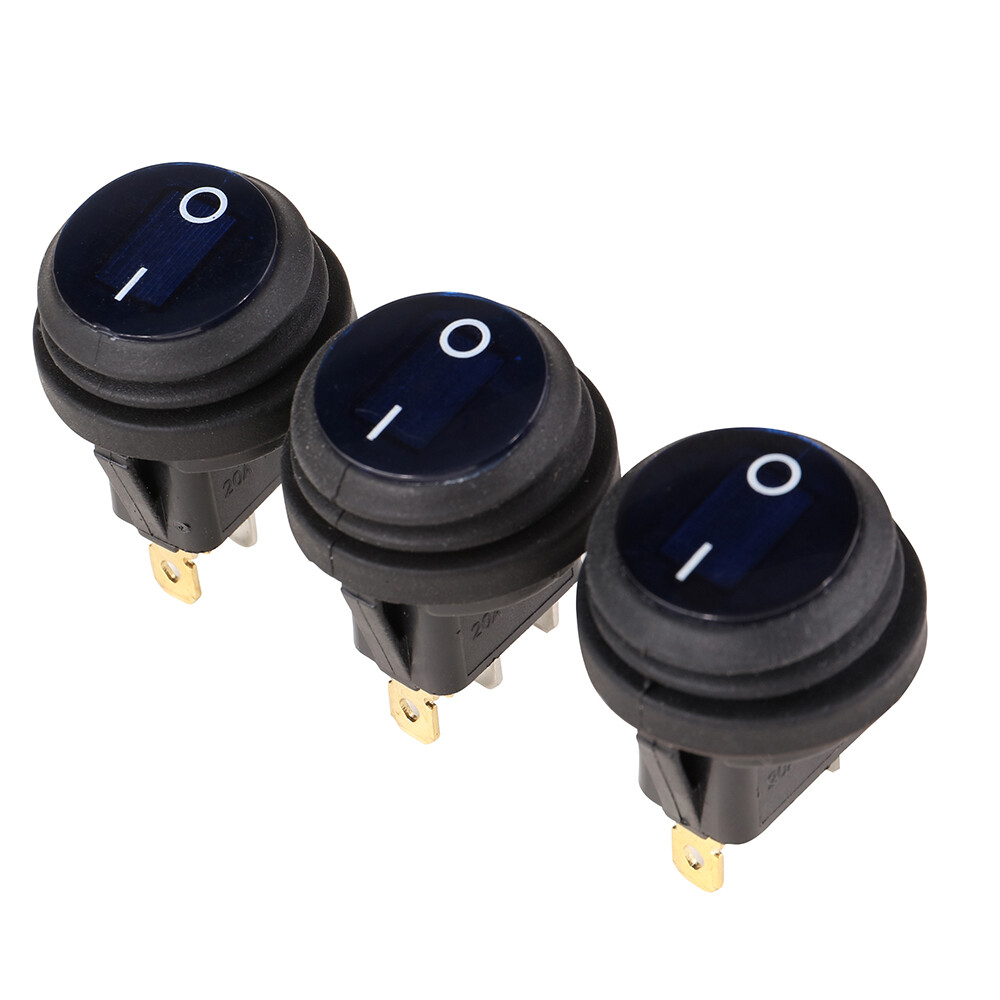3 pcs Blue LED 12V 20A Car Boat ON-OFF Round Waterproof Rocker Toggle Switch Ful