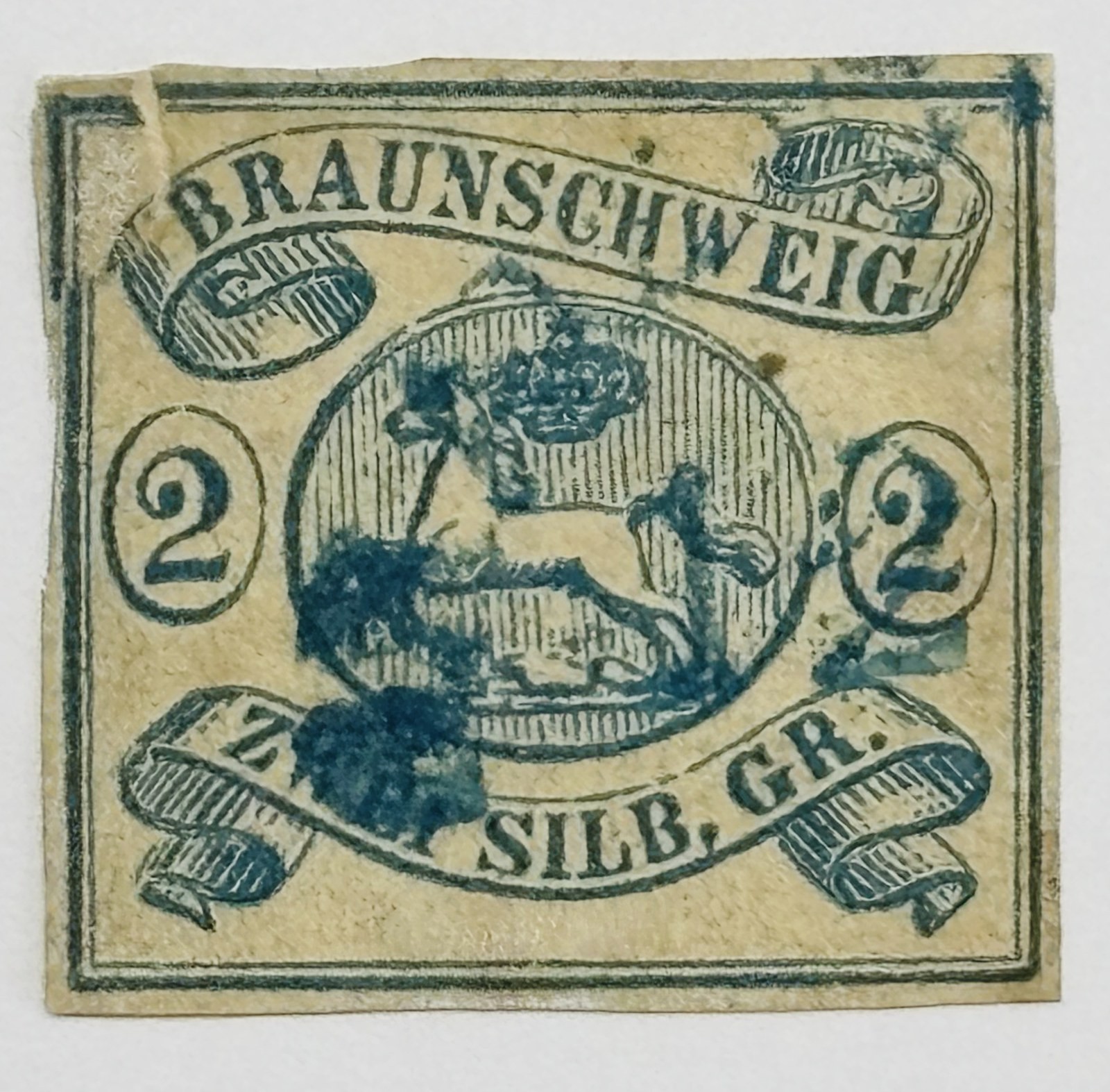 VINTAGE GERMAN STAMP: 1852 - BRUNSWICK - Michel #2 - 2 Silbergroschen - Used