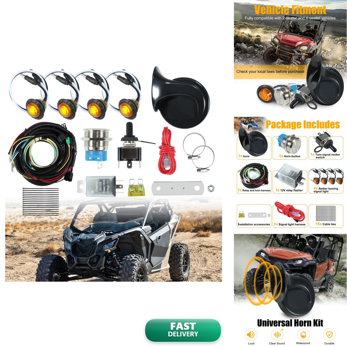 Tyranway UTV Turn Signal Kit Amber LED Blinker Polaris Can-Am Kawasaki Tyranway UTV Turn Signal Kit Amber LED Blinker Polaris Can-Am Kawasaki