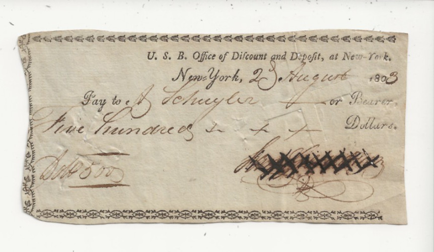 SCARCE ORIGINAL 1803 UNITED STATES NY OFFICE OF DISCOUNT AND DEPOSIT $500 CHECK SCARCE ORIGINAL 1803 UNITED STATES NY OFFICE OF DISCOUNT AND DEPOSIT $500 CHECK