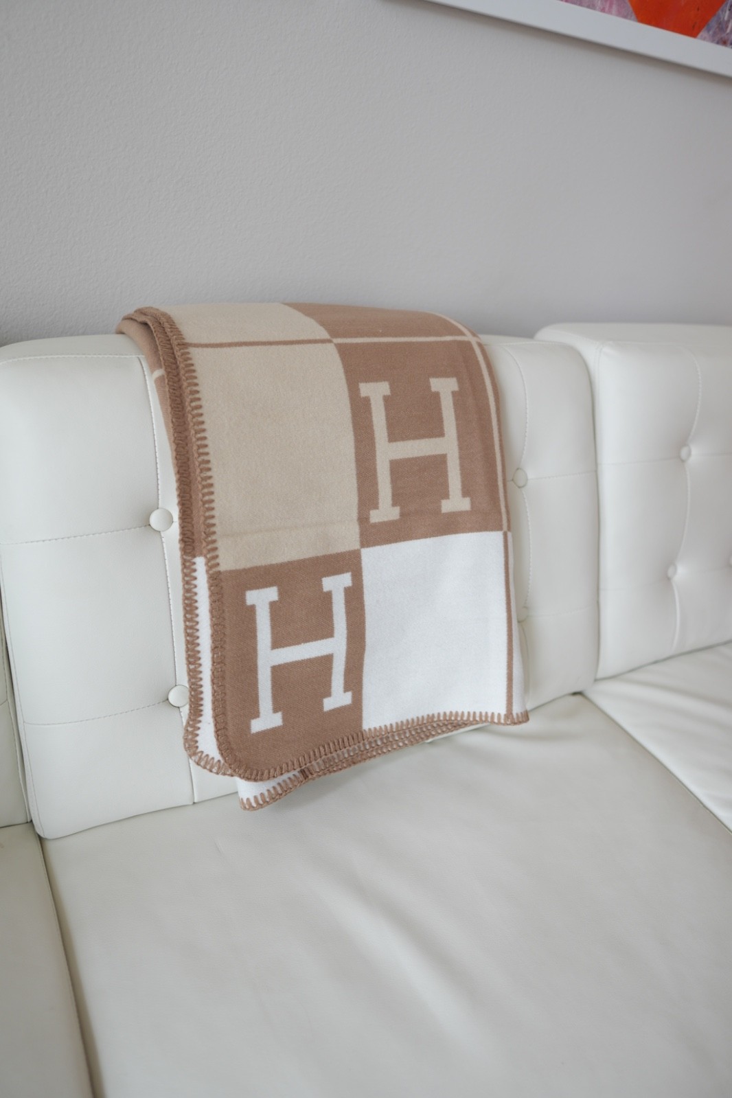 Hermes Avalon Cashmere Blanket Throw Brick Brown, Cream, Grey with box Hermes Avalon Cashmere Blanket Throw Brick Brown, Cream, Grey with box