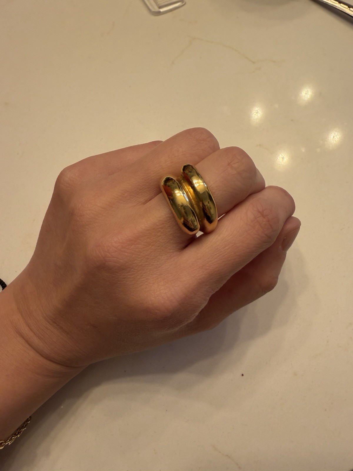 MAYAMAR Bold Double Dome Ring 24K Yellow Gold Plated Metal Size 6 Gold Tone