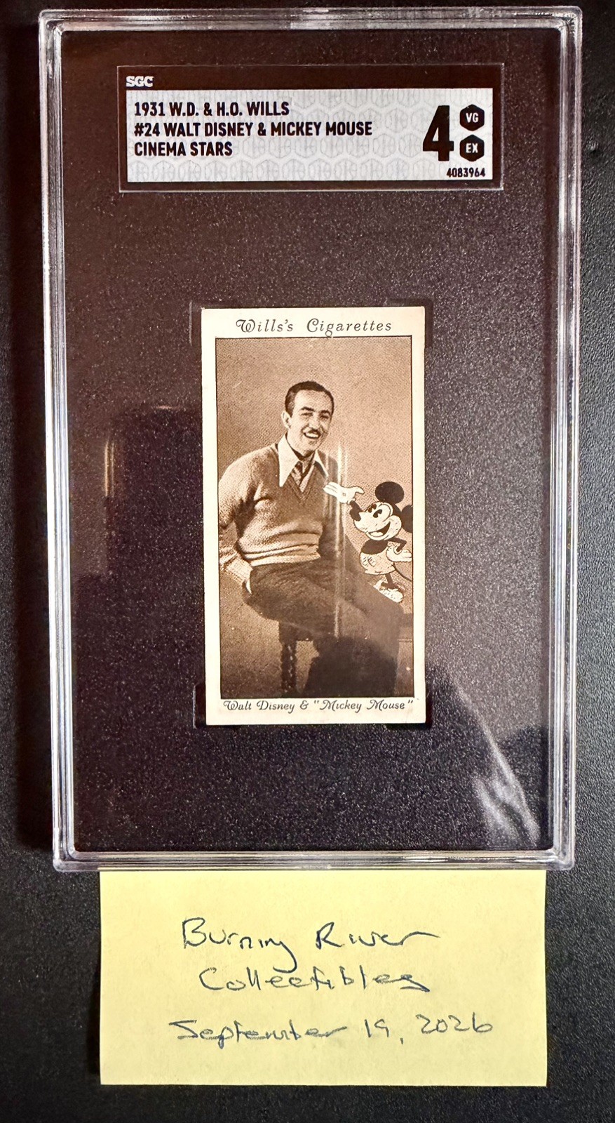 1931 Wills Walt Disney & Mickey Mouse ROOKIE Card RC Centered SGC 3.5 1931 Wills Walt Disney & Mickey Mouse ROOKIE Card RC Centered SGC 3.5