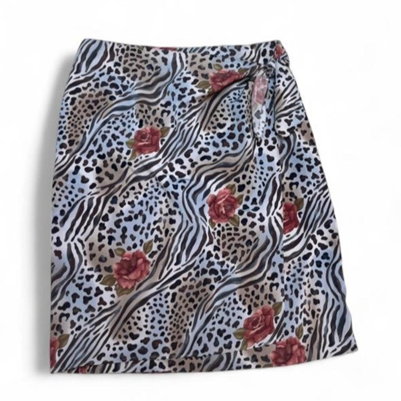 Vintage Renee Adams Mixed Animal Print Rose Wrap Skirt Leopard Zebra Medium