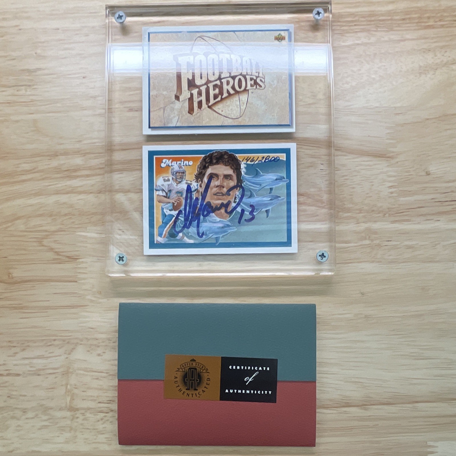 Dan Marino UDA Signed Football Heroes 2-Card Set COA Miami Dolphins